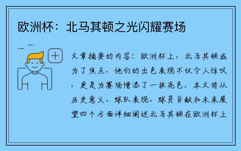 欧洲杯：北马其顿之光闪耀赛场