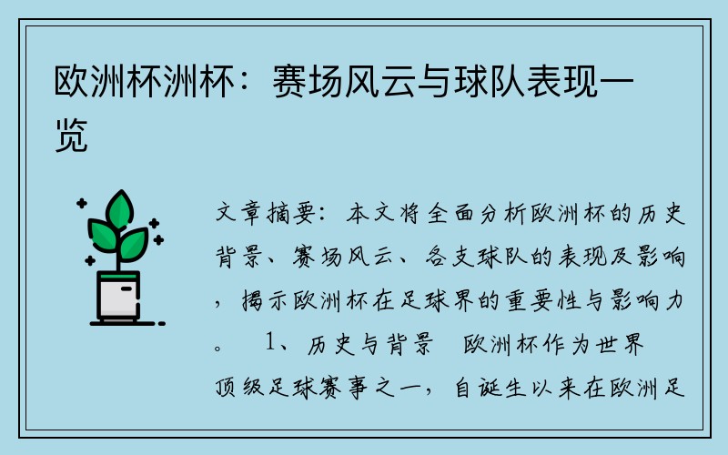 欧洲杯洲杯：赛场风云与球队表现一览